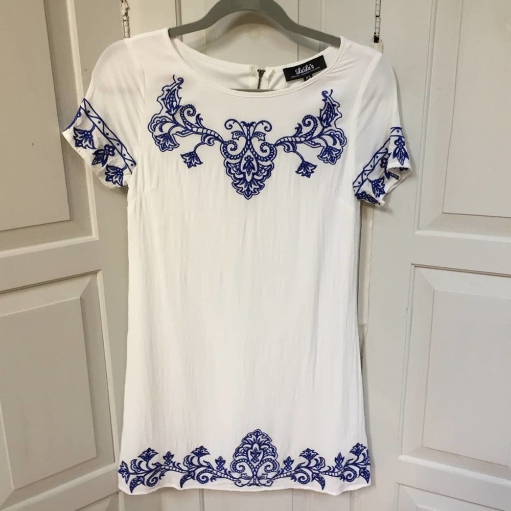 LuLu's White Gauzy Embroidered Dress